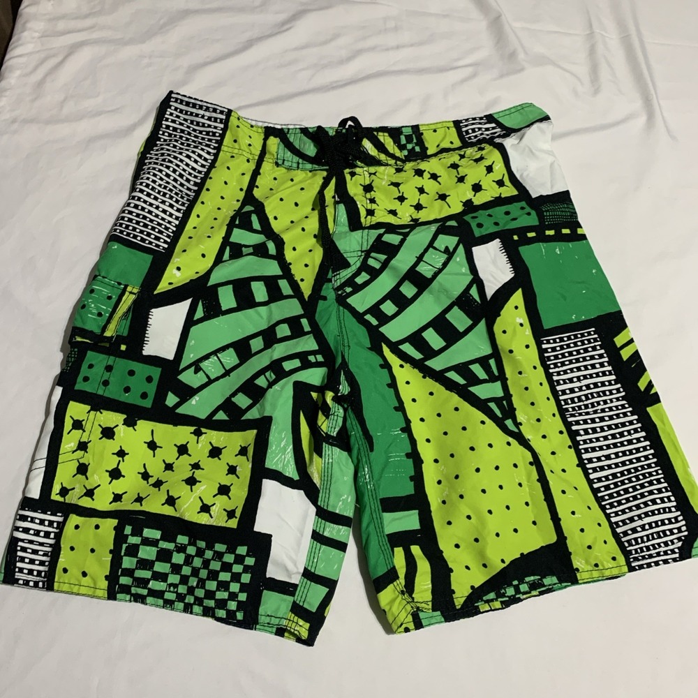 Exist Shorts Mens L Black/Yellow Swim‎ Trunk 100% Polyster